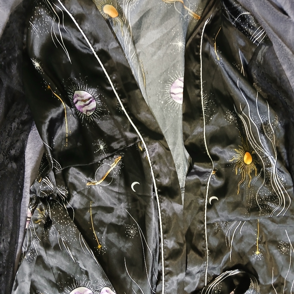 Planet Print Contrast Belted Robe - Picture 3 of 5